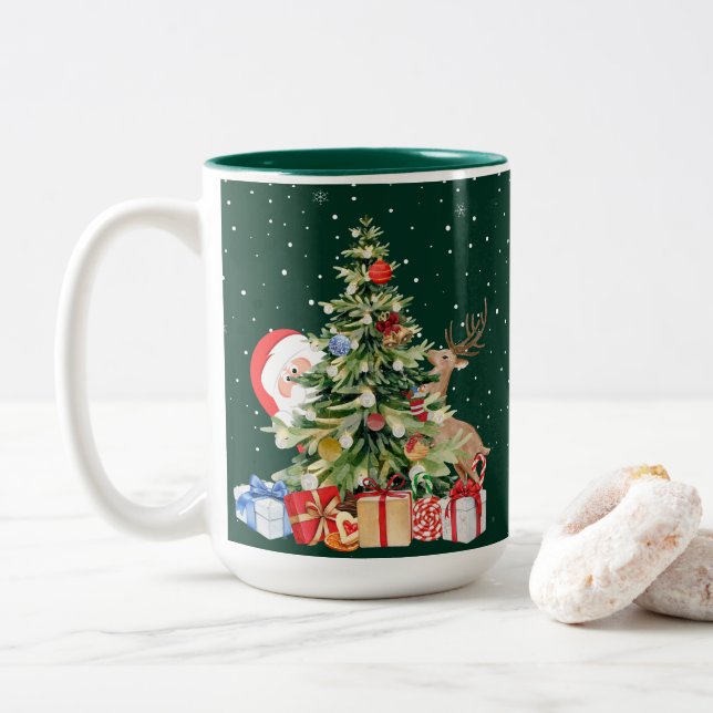 Elegant Christmas Vibes Two-Tone Coffee Mug (With Donut)