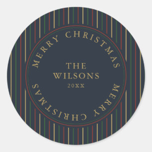 Elegant Christmas Vintage Stripes Classic Round Sticker
