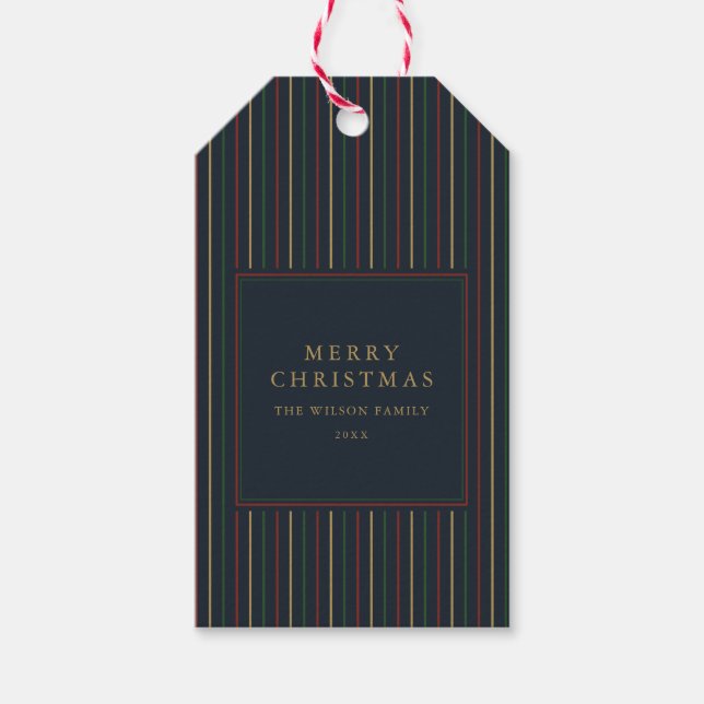 Elegant Christmas Vintage Stripes  Gift Tags (Front)
