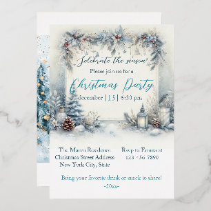 Elegant Christmas Watercolor Botanical Foil Holiday Card