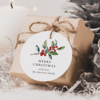 Elegant Christmas Watercolor Botanical Gift Tag