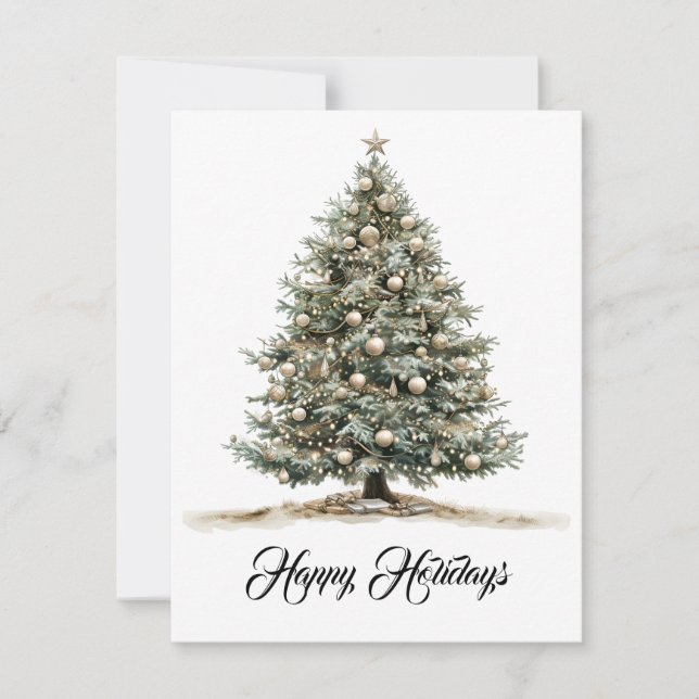 Elegant Christmas Watercolor Botanical Holiday Card (Front)
