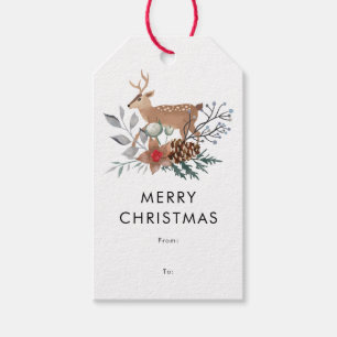 Elegant Christmas Watercolor Botanical Holiday Gift Tags