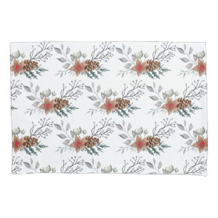 Elegant Christmas Watercolor Botanical Holiday Pillowcase