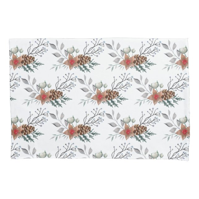Elegant Christmas Watercolor Botanical Holiday Pillowcase (Front)