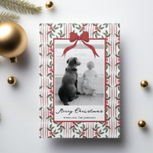 Elegant Christmas Watercolor Botanical Ribbon Holiday Card