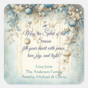 Elegant Christmas Watercolor Botanical Square Sticker