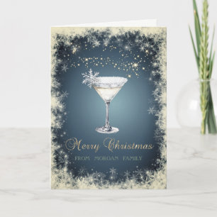 Elegant Christmas Watercolor Cocktail Snowflakes Holiday Card