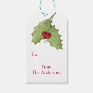Elegant Christmas Watercolor Holiday Berries  Gift Tags