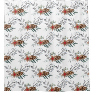 Elegant Christmas Watercolor Holiday Rustic Shower Curtain