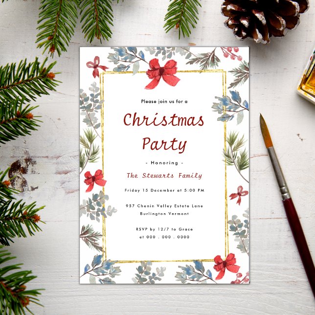 Elegant Christmas Watercolor Modern Holiday Party Invitation (Creator Uploaded)