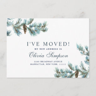 Elegant Christmas Watercolor Pinecones Moving Announcement