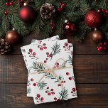 Elegant Christmas Watercolor Rustic Pine Bough  Wrapping Paper Sheet<br><div class="desc">Elegant Christmas Watercolor Rustic Pine Bough Gift Wrap Sheets featuring a sprig of gentle modern greenery of pine and berries in 3 distinct sizes. Please contact us at cedarandstring@gmail.com if you need assistance with the design or matching products.</div>