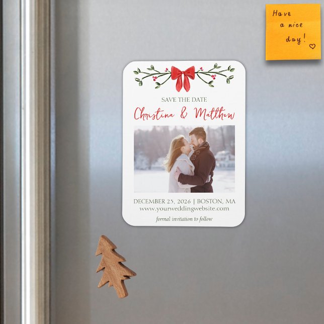 Elegant Christmas Wedding Chic Bow Simple Winter  Magnet (Creator Uploaded)