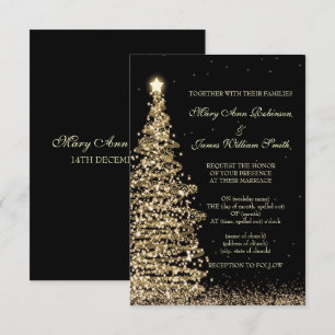 Elegant Christmas Wedding Gold Black RSVP Card