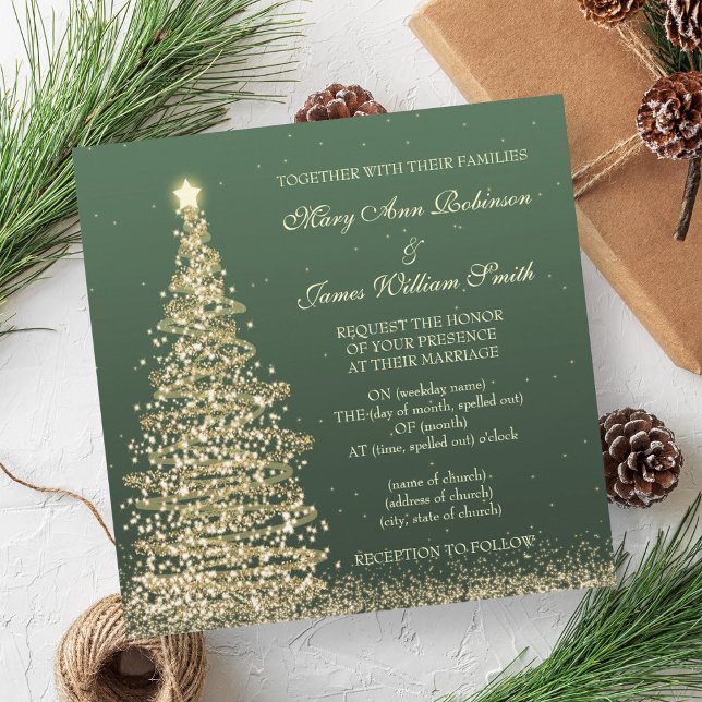 Elegant Christmas Wedding Gold Green Invitation (Elegant Christmas Wedding Gold Green Invitation)