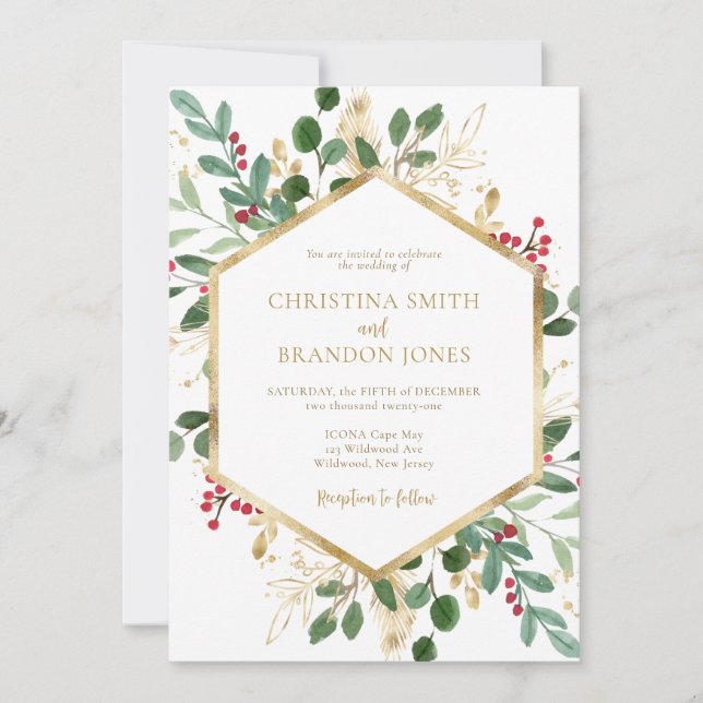 Elegant Christmas Wedding Invitation (Front)