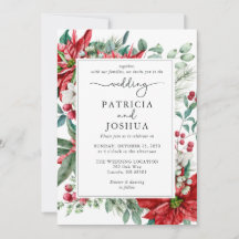 Elegant Christmas Wedding Invitation Poinsettia