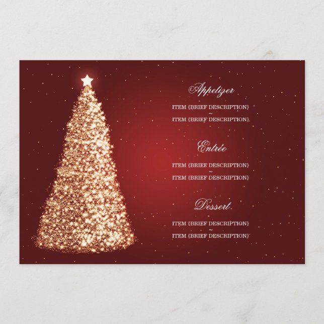 Elegant Christmas Wedding Menu Gold Red (Front)