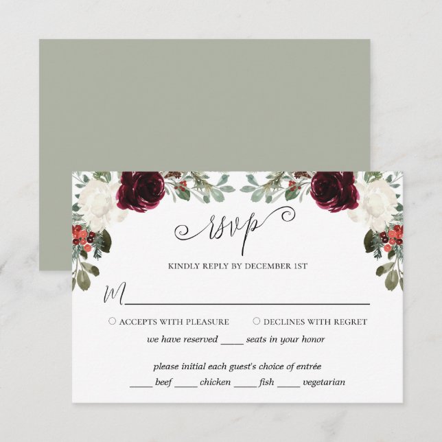 Elegant Christmas Wedding RSVP Card (Front/Back)