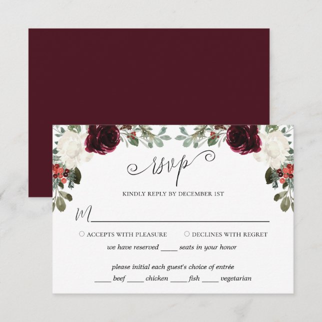 Elegant Christmas Wedding RSVP Card (Front/Back)