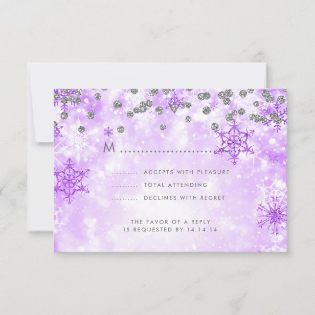 Elegant Christmas Wedding RSVP Silver Purple (Front)