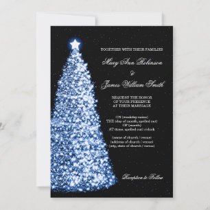 Elegant Christmas Wedding Sparkle Blue Invitation