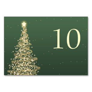 Elegant Christmas Wedding Table Number Green Gold