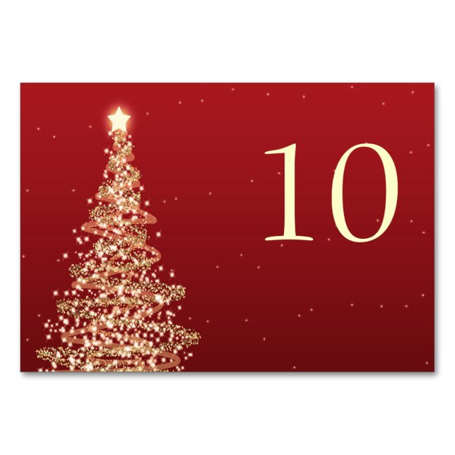 Elegant Christmas Wedding Table Number Red Gold (Front)