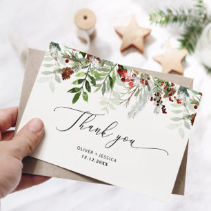 Elegant Christmas wedding thank you Card