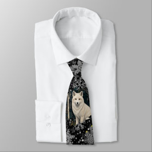 Elegant Christmas white fox wolf silver snowflakes Tie