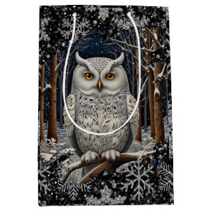 Elegant Christmas white owl woodland winter forest Medium Gift Bag