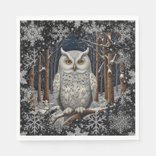 Elegant Christmas white owl woodland winter forest Napkin