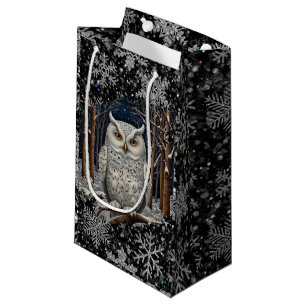 Elegant Christmas white owl woodland winter forest Small Gift Bag