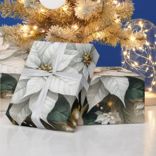 Elegant Christmas White  Poinsettia Flower  Wrapping Paper