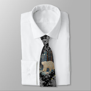 Elegant Christmas white polar bear snowflakes Tie