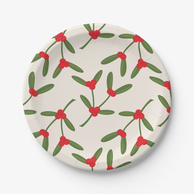 Elegant Christmas Winter Berries Holiday Paper Plate (Front)