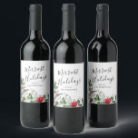 Elegant Christmas Winter Botanical Foliage Wine Label<br><div class="desc">This collection features watercolor red florals,  berries & winter greenery with modern & elegant typography.</div>