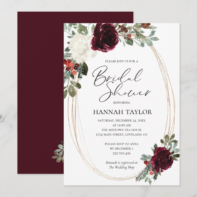 Elegant Christmas Winter Bridal Shower Invitation (Front/Back)
