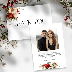 Elegant Christmas Winter Floral Typography Thank You Card