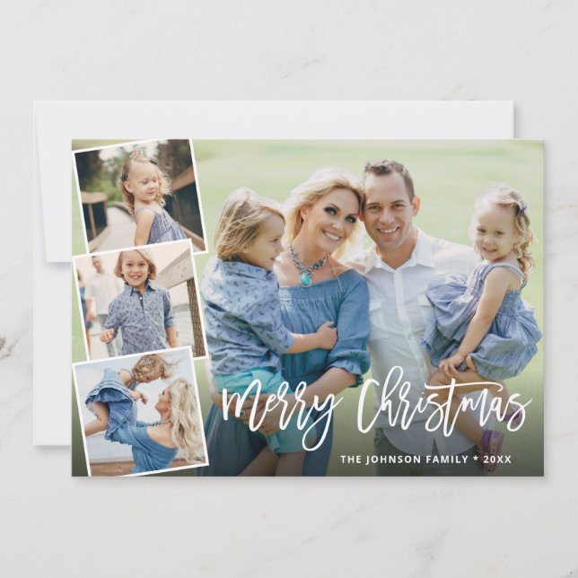 Elegant Christmas Winter Flowers 3 Photo Greeting Holiday Card (Front)