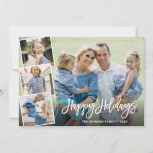 Elegant Christmas Winter Flowers 4 Photo Greeting Holiday Card