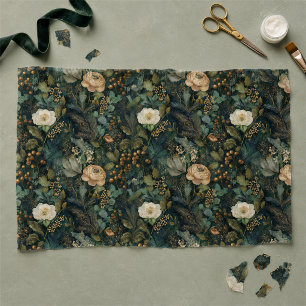 Elegant Christmas Winter Green and Cream Floral Tissue Paper
