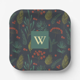 Elegant Christmas Winter Greenery Botanical Paper Plate