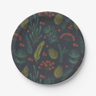Elegant Christmas Winter Greenery Botanical  Paper Plate