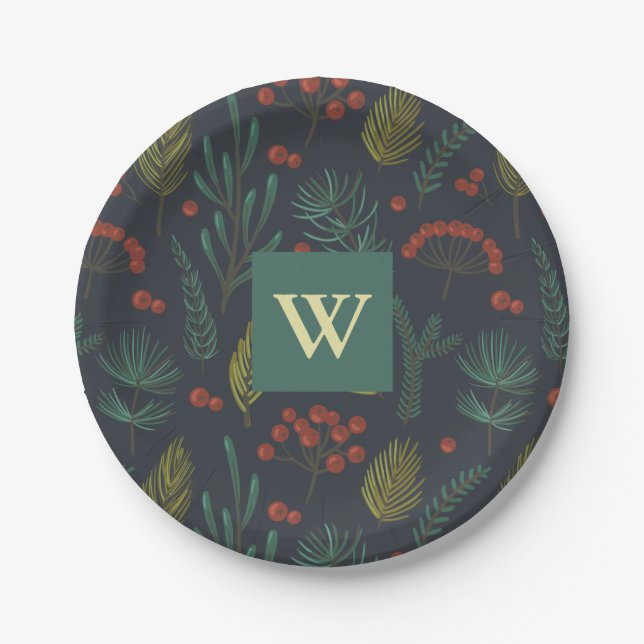 Elegant Christmas Winter Greenery Botanical  Paper Plate (Front)