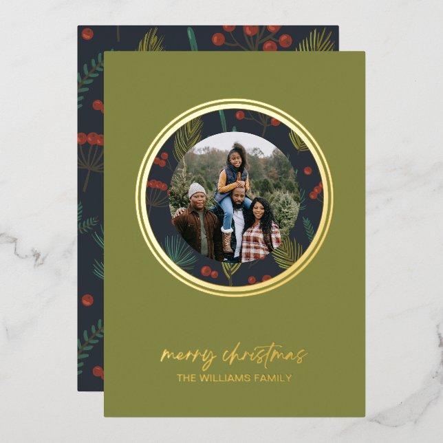 Elegant Christmas Winter Greenery Foil Holiday Card (Front/Back)