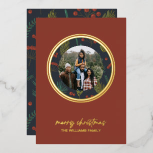 Elegant Christmas Winter Greenery Foil Holiday Card