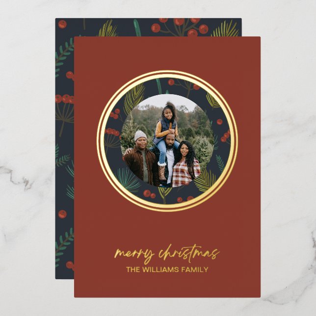 Elegant Christmas Winter Greenery Foil Holiday Card (Front/Back)