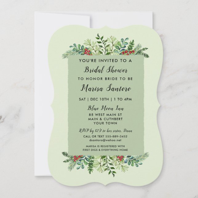 Elegant Christmas Winter Holiday Bridal Shower Invitation (Front)